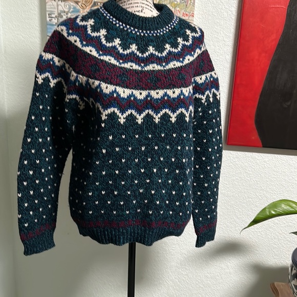 Woolrich Sweaters - 1980's 'Woolrich' Blue Fair Isle Heart Wool Knit Pullover Sweater women’s Med